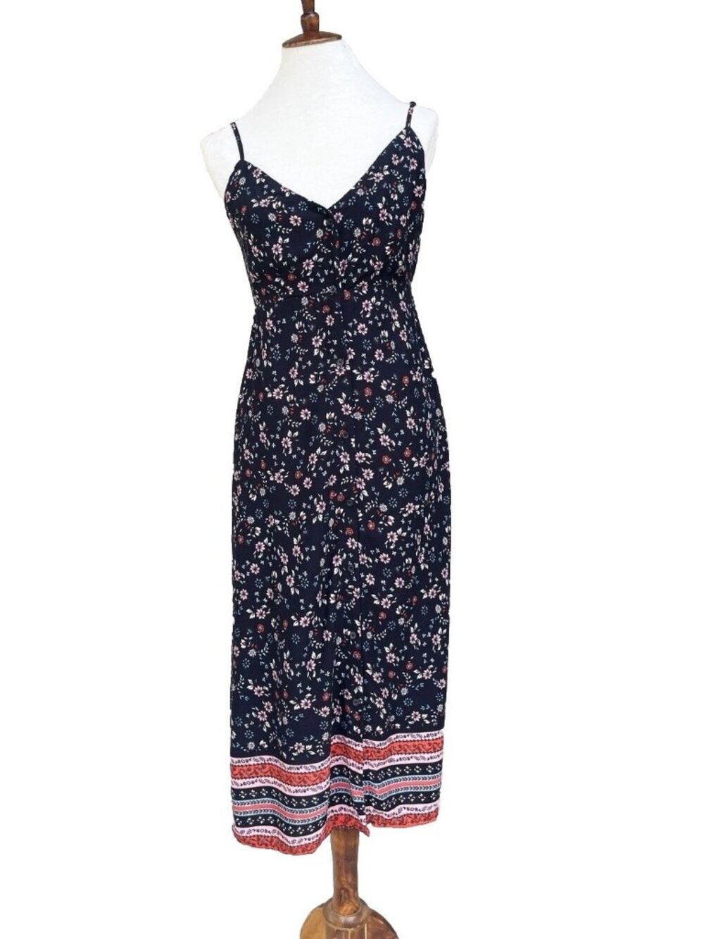 Love Fire Floral Midi Dress Women's M Spaghetti Strap Button Front Rayon NWT - Picture 2 of 11